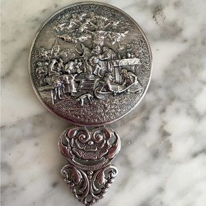 Antique Hans Jensen Denmark Silver Hand Mirror